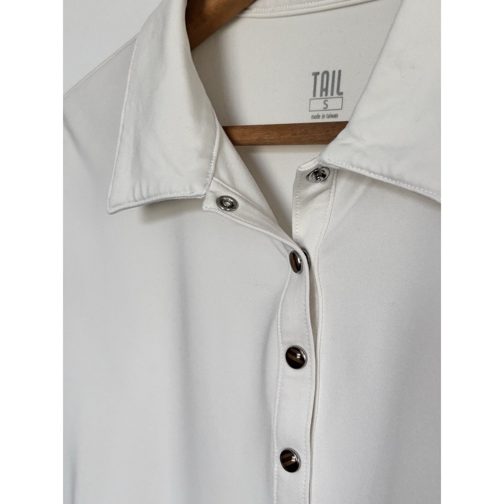 TAIL Womens S White Long Sleeve Golf Tennis Polo Shirt Stretch Button Front 0558
